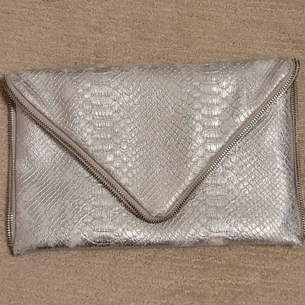 Silver Elegant Vegan Le Croc Envelope Clutch Purse